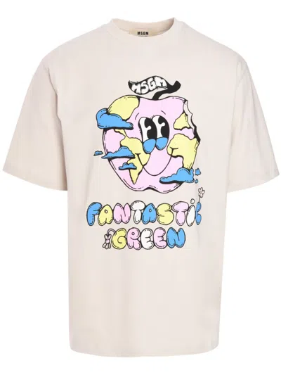 Msgm Graphic-print Cotton T-shirt In Grigio Neri E Grigi
