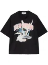 Msgm Graphic Crew Neck T-shirt Relaxed Fit In Black