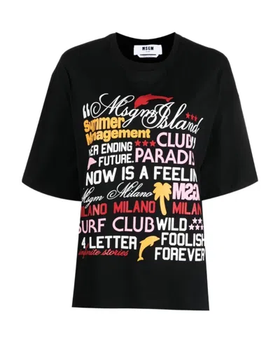 Msgm Graphic-print Cotton T-shirt In Black