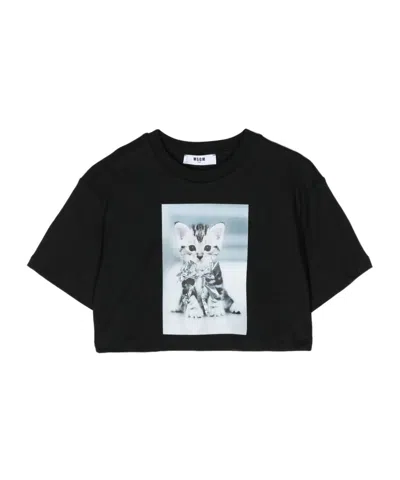 Msgm Graphic-print Cotton T-shirt In Black