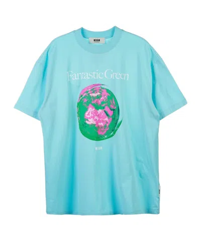 Msgm Graphic-print Cotton T-shirt In Blue