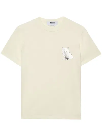 Msgm Graphic-print Cotton T-shirt In Neutrals