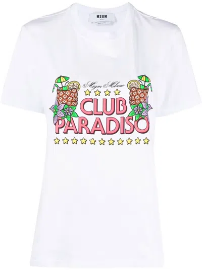 Msgm Graphic-print Cotton T-shirt In White