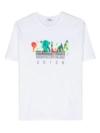 Msgm Kids' Graphic-print Cotton T-shirt In White