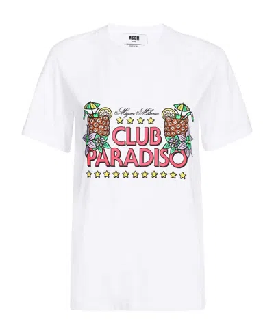 Msgm Graphic-print Cotton T-shirt In White