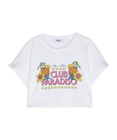 Msgm Kids' Graphic-print Cotton T-shirt In White