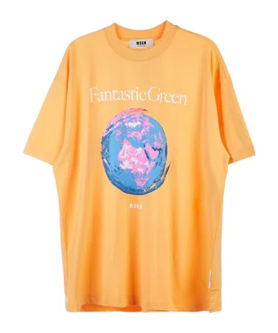 Msgm Graphic-print Cotton T-shirt In Yellow