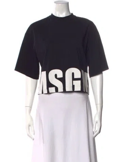 Pre-owned Msgm Graphic Print Crew Neck Crop Top In Black