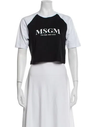 Pre-owned Msgm Graphic Print Crew Neck Crop Top In Black