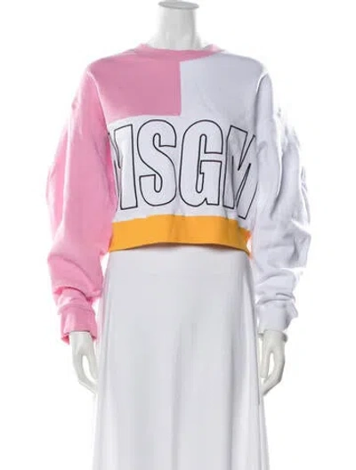 Pre-owned Msgm Graphic Print Crew Neck Crop Top In Pink