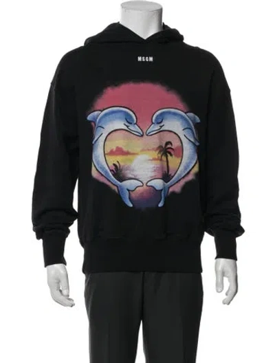 Pre-owned Msgm Graphic Print Crew Neck Hoodie In Black