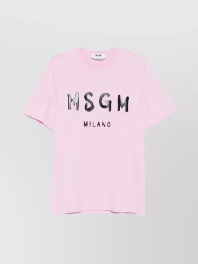 Msgm Graphic Print Crew Neck Short Sleeve T-shirt In Pink