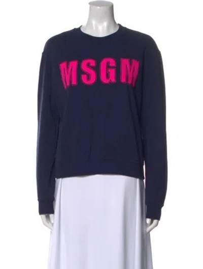 Pre-owned Msgm Graphic Print Crew Neck Sweatshirt In Blue