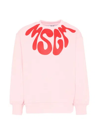 Msgm Kids' Graphic-print Crew-neck Sweatshirt In Pink