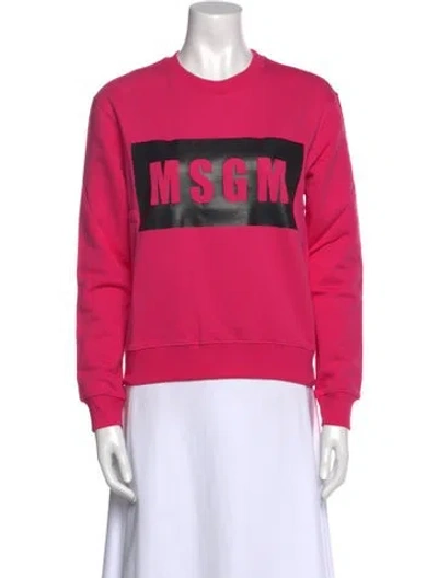 Pre-owned Msgm Graphic Print Crew Neck Sweatshirt In Pink