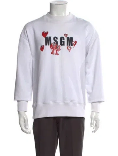 Pre-owned Msgm Graphic Print Crew Neck Sweatshirt In White
