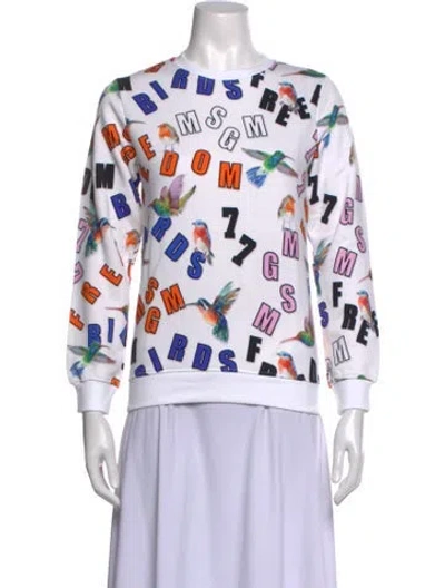 Pre-owned Msgm Graphic Print Crew Neck Sweatshirt In White