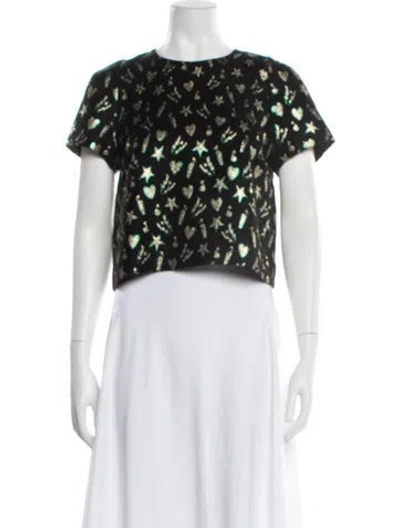 Pre-owned Msgm Graphic Print Crew Neck Top In Black