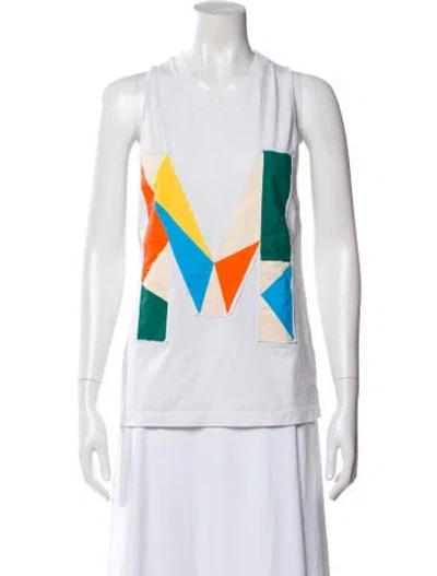 Pre-owned Msgm Graphic Print Crew Neck Top In White