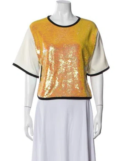 Pre-owned Msgm Graphic Print Crew Neck Top In Yellow