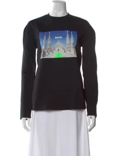 Pre-owned Msgm Graphic Print Crew Neck T-shirt In Black