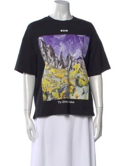 Pre-owned Msgm Graphic Print Crew Neck T-shirt In Black