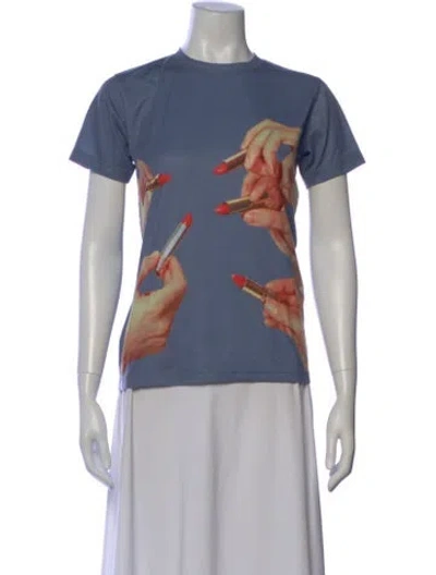 Pre-owned Msgm Graphic Print Crew Neck T-shirt In Blue