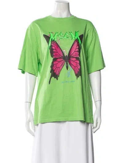 Pre-owned Msgm Graphic Print Crew Neck T-shirt In Green