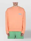 Msgm Graphic Print Cross-neck Sweatshirt With Ribbed Trim In Orange
