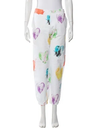 Pre-owned Msgm Graphic Print Distressed Accents Sweatpants In White