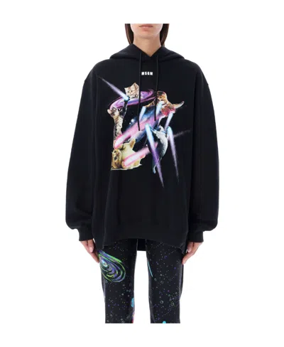 Msgm Graphic-print Drawstring Hoodie In Black