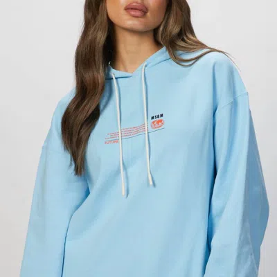 Msgm Graphic-print Drawstring Hoodie In Light Blue