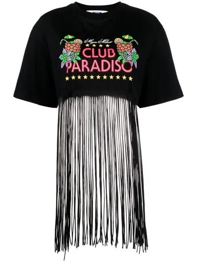 MSGM GRAPHIC-PRINT FRAYED T-SHIRT