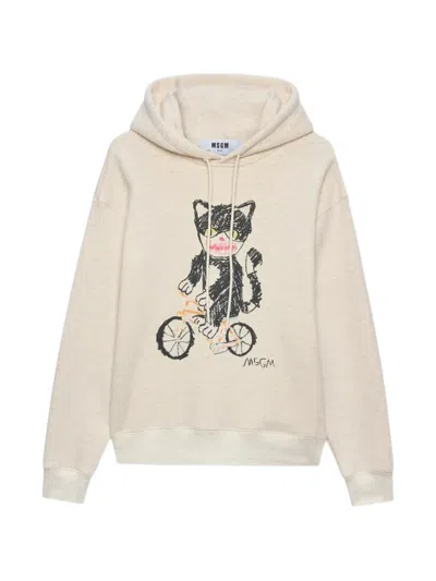 Msgm Graphic-print Hoodie In Neutral
