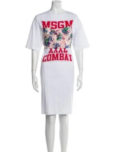 Pre-owned Msgm Graphic Print Knee-length Dress In White