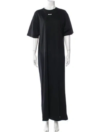 Pre-owned Msgm Graphic Print Long Dress In Black