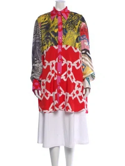 Pre-owned Msgm Graphic Print Long Sleeve Button-up Top In Red