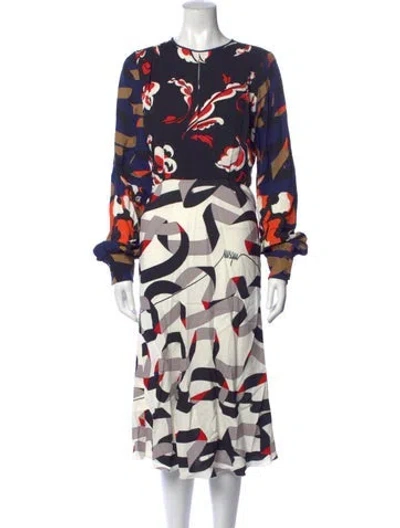 Pre-owned Msgm Graphic Print Midi Length Dress In Neutrals