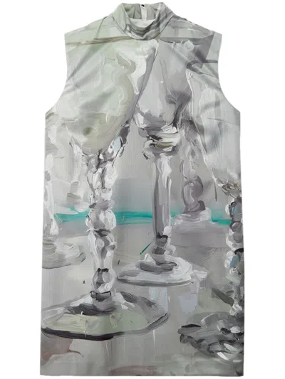 Msgm Graphic-print Mini Dress In Grey