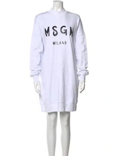 Pre-owned Msgm Graphic Print Mini Dress In White