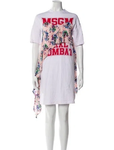 Pre-owned Msgm Graphic Print Mini Dress In White