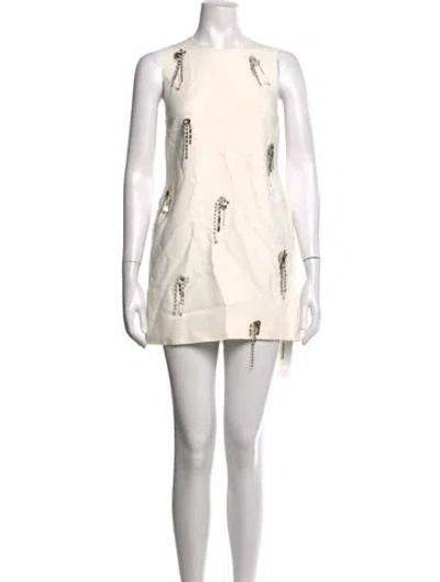 Pre-owned Msgm Graphic Print Mini Dress In White