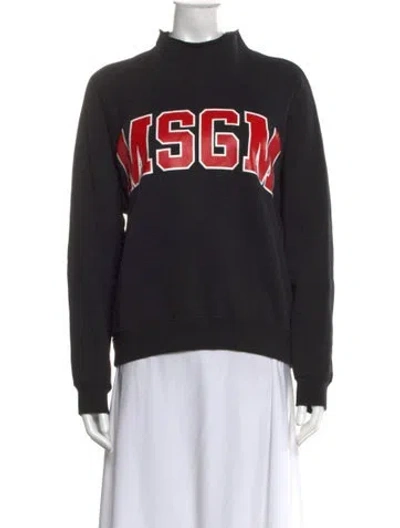 Pre-owned Msgm Graphic Print Mock Neck Sweatshirt In Black