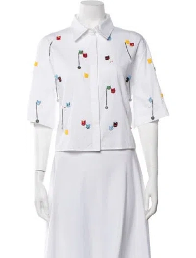 Pre-owned Msgm Graphic Print Short Sleeve Button-up Top In White