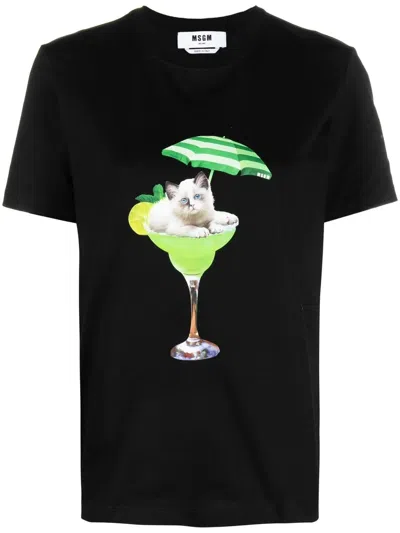 Msgm Graphic Print Short-sleeve T-shirt In Black