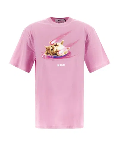Msgm Graphic-print Short-sleeve T-shirt In Pink
