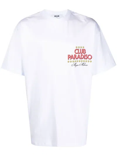 Msgm Graphic-print Short-sleeve T-shirt In Weiss