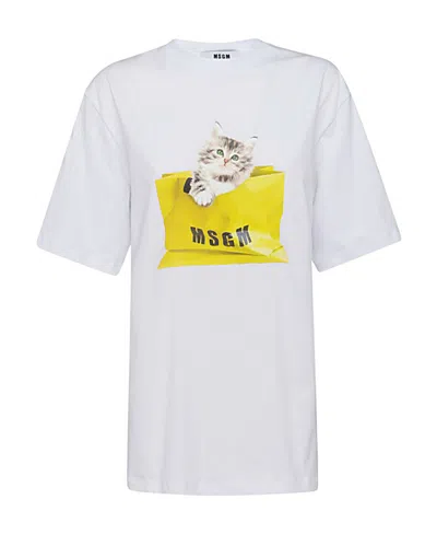 Msgm Graphic-print Short-sleeved T-shirt In White