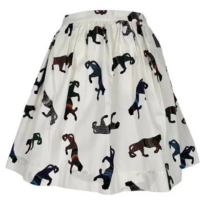 Pre-owned Msgm Graphic Print Skirt In White Polyester In Multi