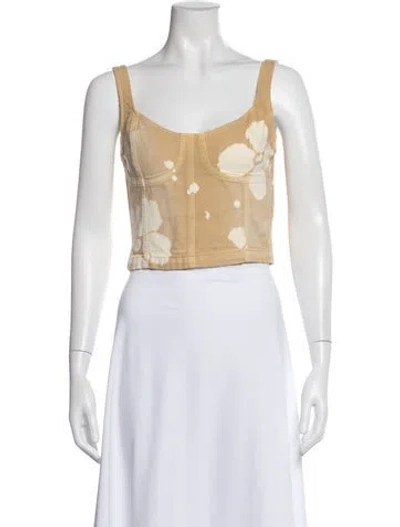 Pre-owned Msgm Graphic Print Square Neckline Crop Top W/ Tags In Yellow